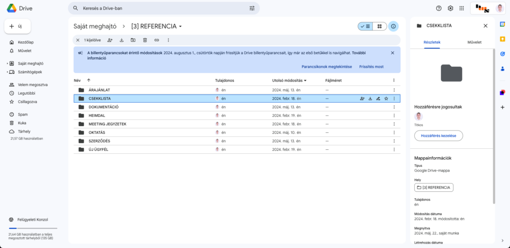 Google Drive kezelőfelület